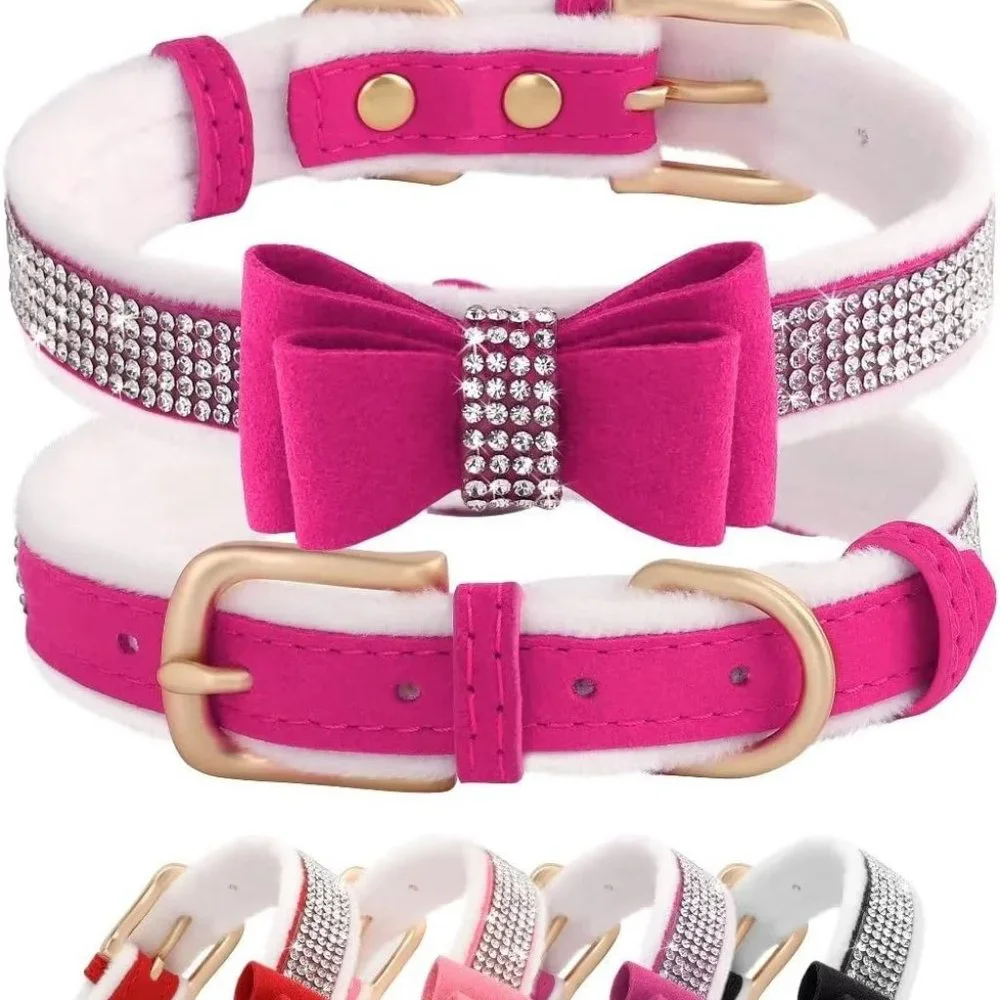 NEW Sparkling Bling Swarovski Crystal Rhinestone Pet Dog Fleece Collar +…